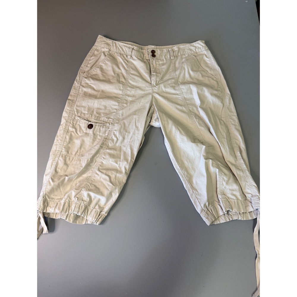 Bandolino Blu Womens Khaki Beige Cotton Cargo Capri Size 10 Cropped Tie Hem